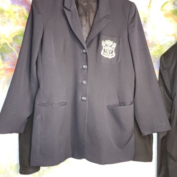 Evan-Picone Women's Blazer Jacket Black Crest Embroidery Button Closure Size 10 - Picture 2 of 7